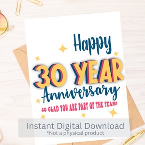 Felice 30° anniversario - Biglietto per anniversario di lavoro - Download istantaneo PDF - Modello di biglietto - Rina Paperie