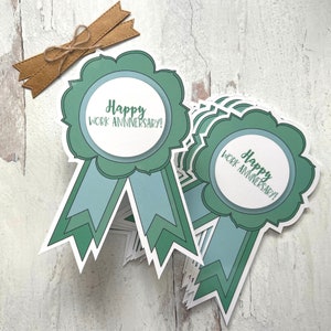 Happy Work Anniversary Ribbons (6 Pack) - Green & Blue Work Award  - Size 6 1/2 x 4 1/4