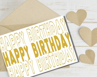 Triple Gold Happy Birthday Card - Happy Birthday Card - Instant Download PDF - Card Template - Rina Paperie