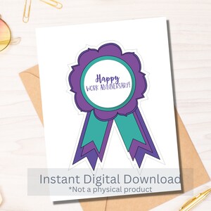 Happy Work Anniversary - Biglietto premio viola e verde acqua - Download istantaneo PDF - Modello biglietto - Rina Paperie