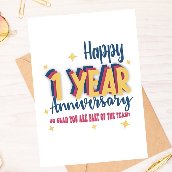 Happy 1 Year Anniversary - Work Anniversary Card - Instant Download PDF- Card Template - Rina Paperie