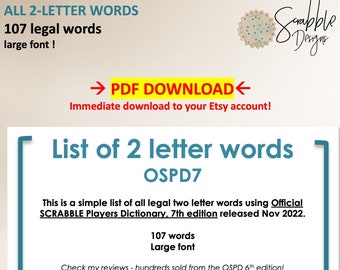 PDF Scrabble Word List Cheat Sheet: Acceptable 2 letter words list LARGE FONT