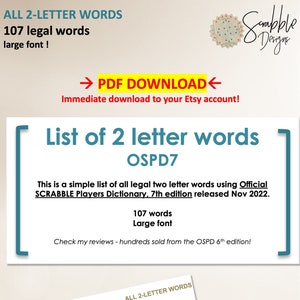 Hoja de trucos con la lista de palabras del Scrabble en formato PDF: lista de palabras aceptables de 2 letras FUENTE GRANDE