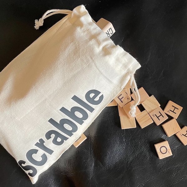 eine Scrabble-Spielsteine-Tasche! Kordelzugbeutel für Scrabble-Buchstaben und -Ständer. Tolles Geschenk! Muttertag! Weihnachten!