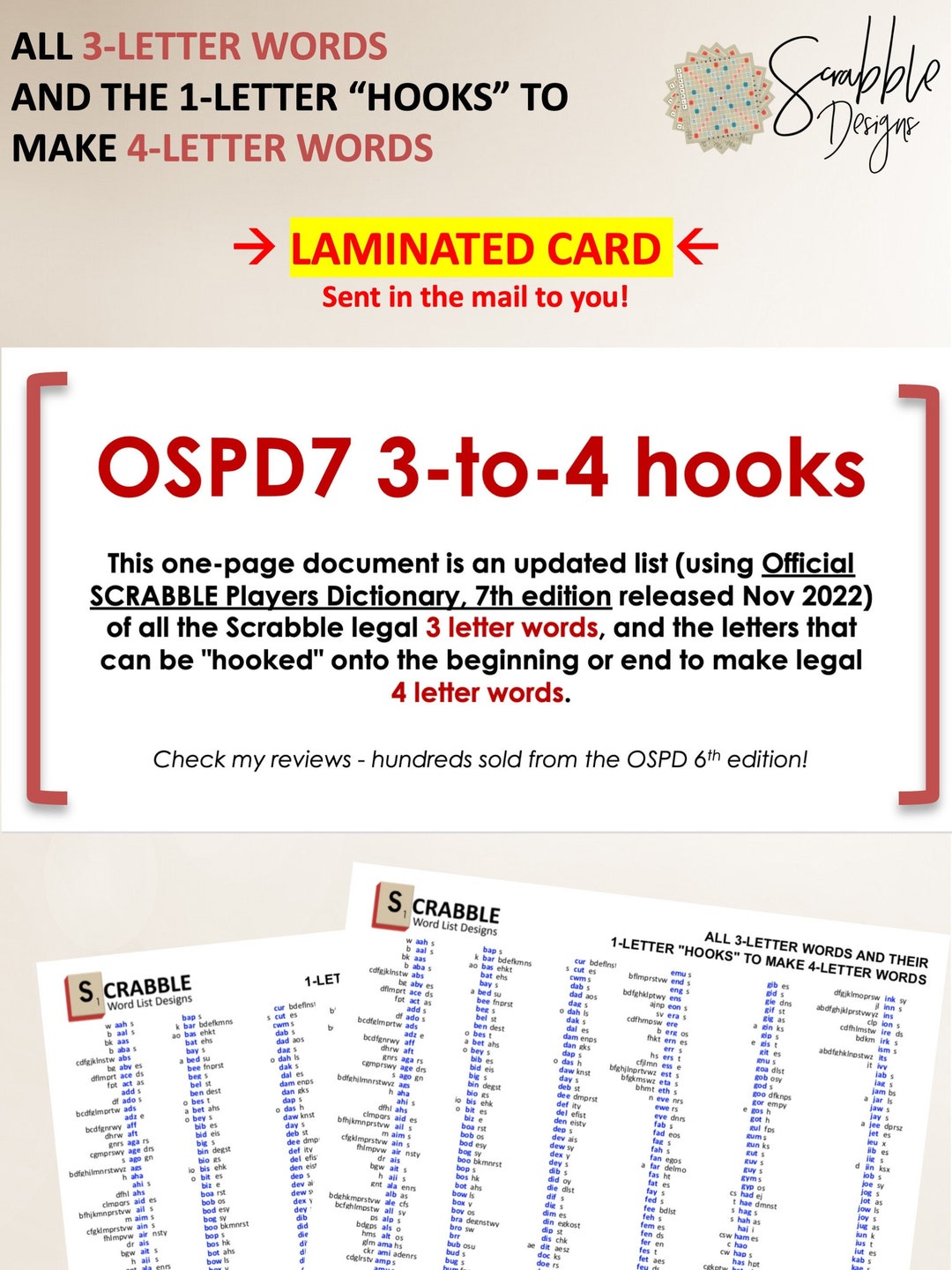 LAMINATED CARD Shipped to You! Scrabble Word List Cheat Sheet. OSPD7. 3 ...