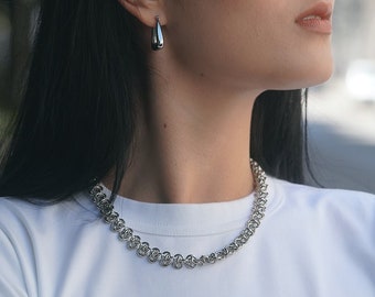 Collar de cadena de plata, collar de cadena de eslabones góticos, collar de cadena de declaración de cable de plata, collar de plata minimalista, regalo de cuello punk para ella