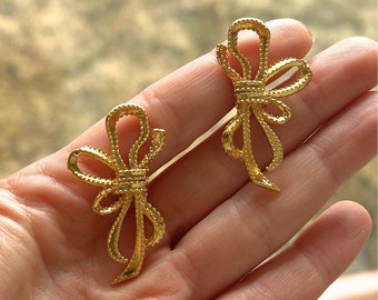 Ribbon Earrings Gold Bow Earrings Unique Gold Stud Dotted Modern Cute Earrings Statement Gift for her