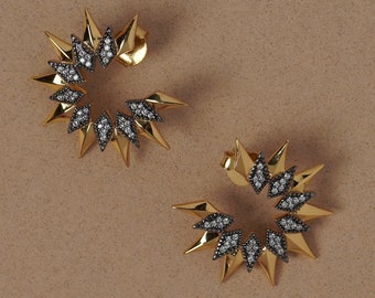 Unique star gold statement earrings, starburst gold edgy sun earrings, bridal celestial star gold earrings, wedding earrings for her