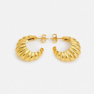 Gold Dome Hoop Earrings, Croissant Hoop Earrings, Huggie Hoop Earrings, Gold Chunky Earrings, Wide Spiral Earrings Hypoallergenic image 2