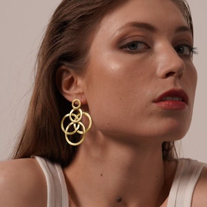 Geometric Gold Earrings Statement Contemporary Multi Linked Hoop Big Large Oversized Unique Textured Contemporary Modern Edgy Bold Abstract image 2