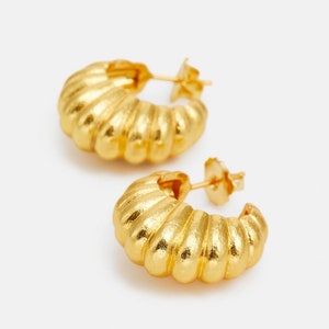 Gold Dome Hoop Earrings, Croissant Hoop Earrings, Huggie Hoop Earrings, Gold Chunky Earrings, Wide Spiral Earrings Hypoallergenic image 4