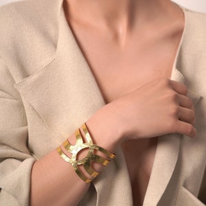 Geometric Gold Cuff Bracelet Wide Open Bangle Big Large Contemporary Modern Unique Statement Edgy Abstract Edgy Jewelry Textured Hammered