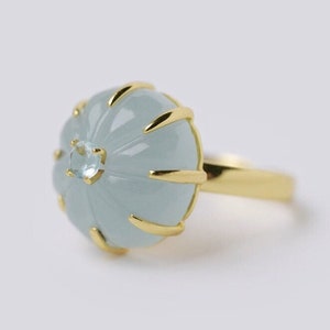 Carved Aquamarine Cocktail Ring Dome ring Blue Anniversary Statement Ring Stackable Ring Gemstone Chalcedony Modern