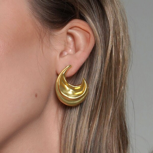 Chunky Gold Earrings Drop Twisted Textured Hoop Earrings