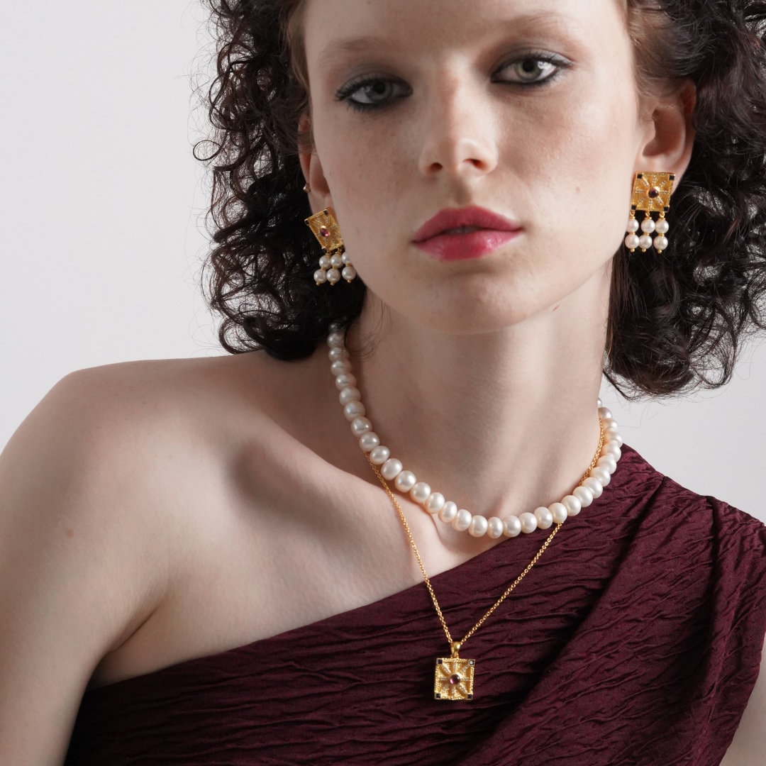 Aneneiceera Orecchini a perno con perle Boho Orecchini a perno in oro con doppia perla Orecchini con perline retrò vintage Orecchini con perle per