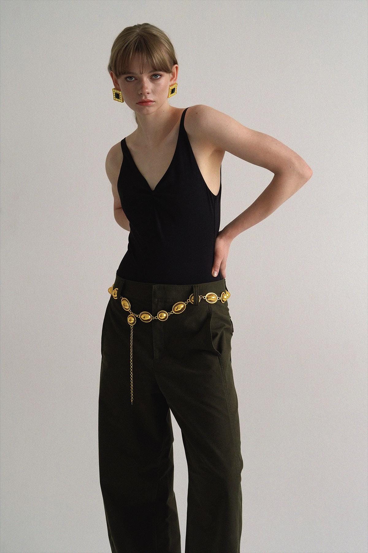 Gold Chain Belt Women Statement Waist Belt Vintage 80s Link 