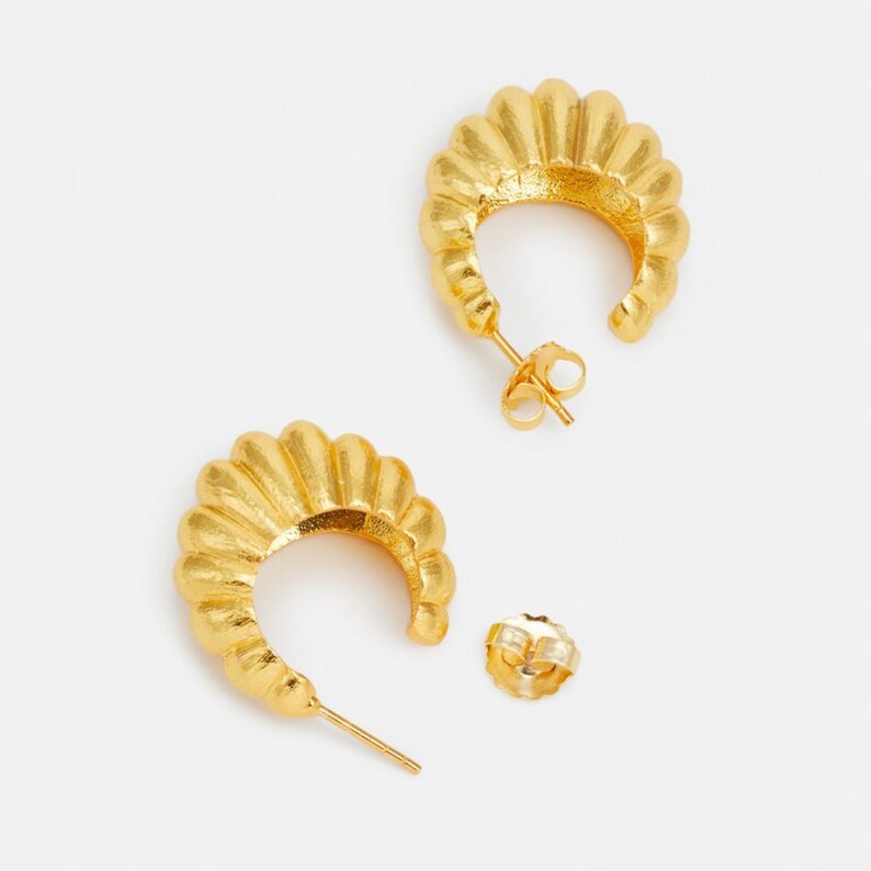 Gold Dome Hoop Earrings, Croissant Hoop Earrings, Huggie Hoop Earrings, Gold Chunky Earrings, Wide Spiral Earrings Hypoallergenic image 6