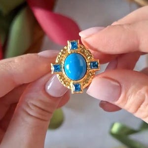 Turquoise Statement Ring: 24Kt Gold Plated Byzantine Style