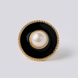 Round Vintage Pearl Earrings Black Enamel Chunky Large Stud Statement Earrings image 7