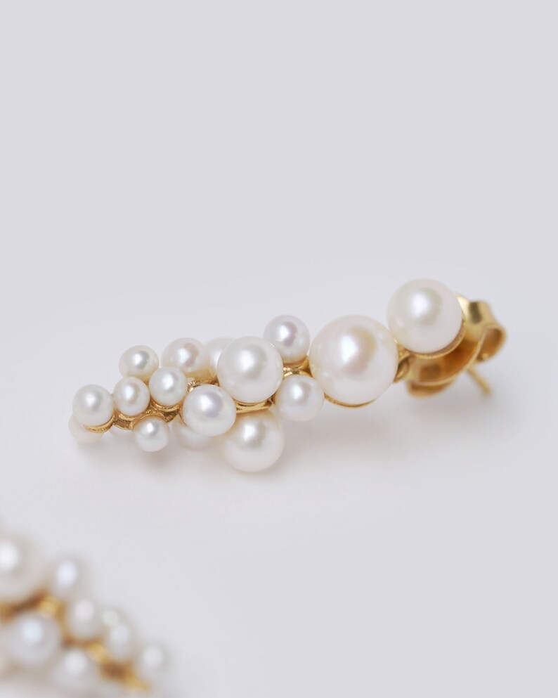 Bridal Pearl Cluster Earrings Pearl Chandelier Earrings Wedding Pearl Cluster Earrings Minimalist Unique Unusual Modern Statement Dangle image 5