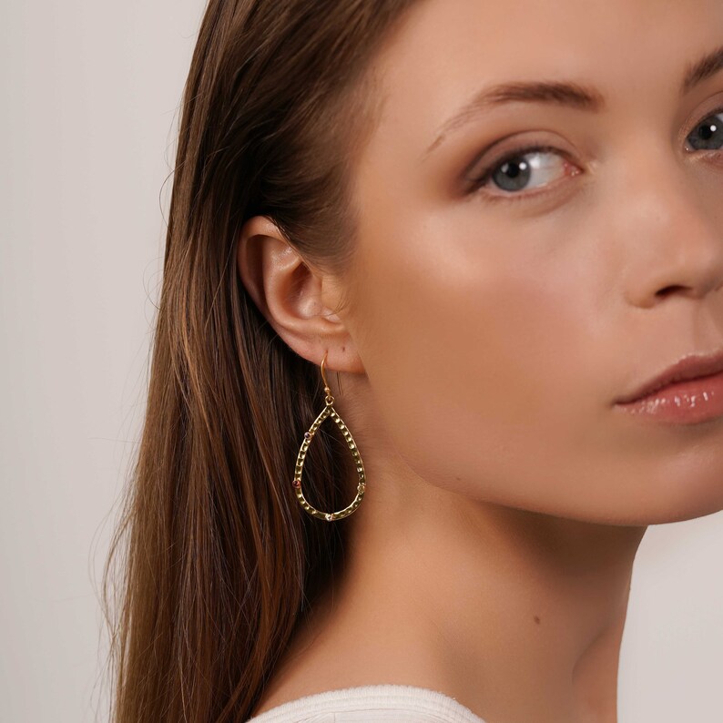 Simple Elegant Gemstone TearDrop Earrings, Multi stone 925 Sterling Silver Dressy Classy Minimalist Dainty Lightweight Earring for Her image 3