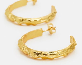 Big Gold Hoop Earrings, Organic Gold Earrings, Chunky Earrings, Wide Hoops, Thick Hoops Hypoallergenic Perfect gift