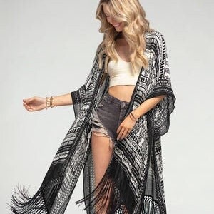 Spring Summer Kimono Airy black tassel soft duster kimono cardigan