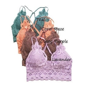 Zenana Women & Plus Crochet Sexy Lace Bralette Smocking Back Bra with  Removable Bra Pads 