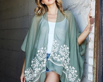 Floral Embroidered Kimono