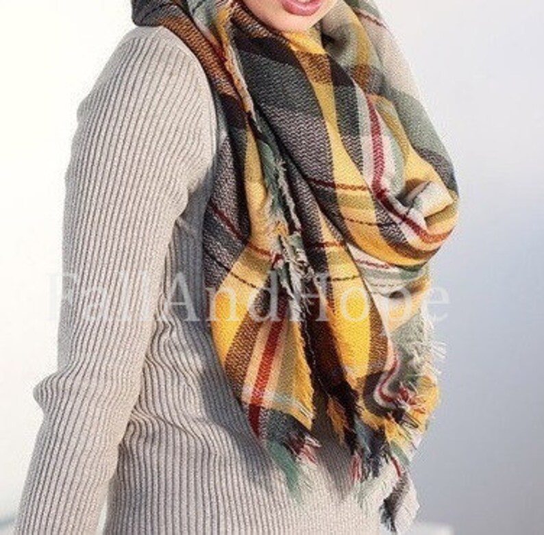 Blue Burgundy OVERSIZED SQUARE Plaid Blanket Scarf Winter Etsy