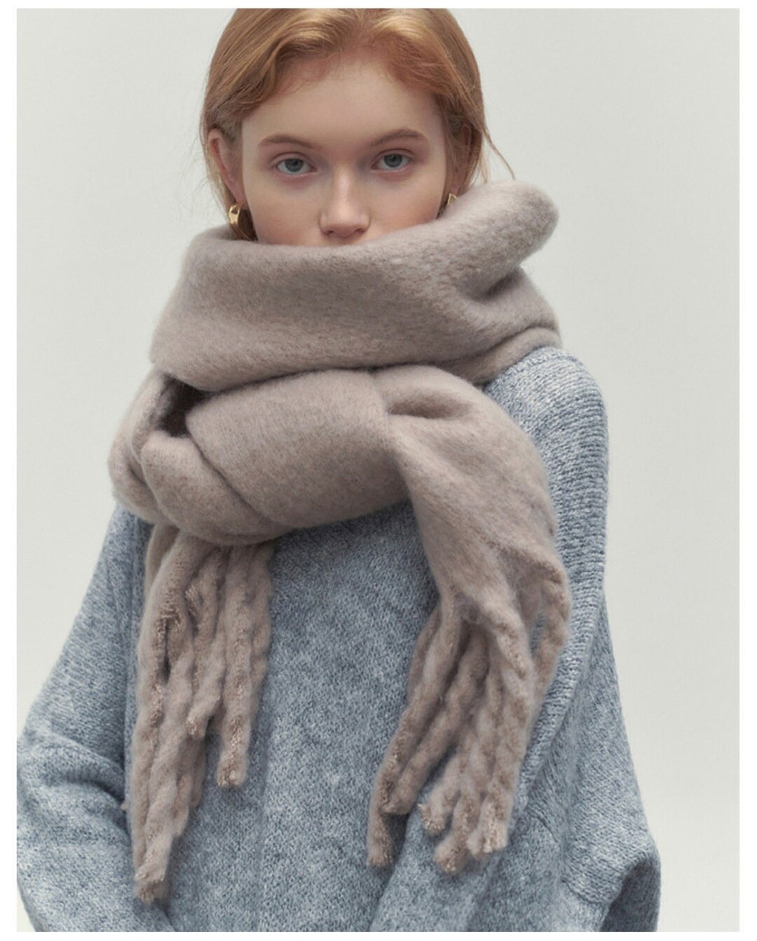 Mohair Blanket Scarf Ivory White Taupe Brown Camel Black Cozy Soft