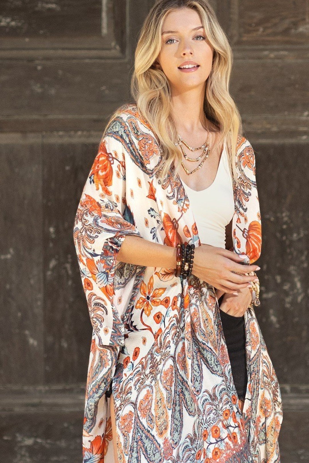 Autumn Fall Orange Women Kimonos Orange Paisley Boho Vibe - Etsy