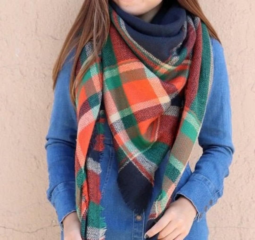 OVERSIZED SQUARE Plaid Blanket Scarf, Winter Scarf, Blanket Scarf Women