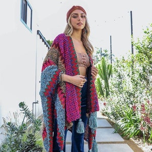 Blue Boho Ruana Winter Knit Cardigan Kimono - Etsy