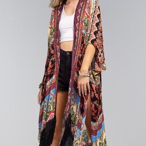 kimono, long tassel boho kimono duster winter fall spring summer kimono