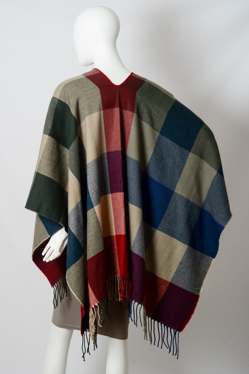 Plaid Poncho Woven Knit Buffalo Plaid Checkered Wrap Cape - Etsy