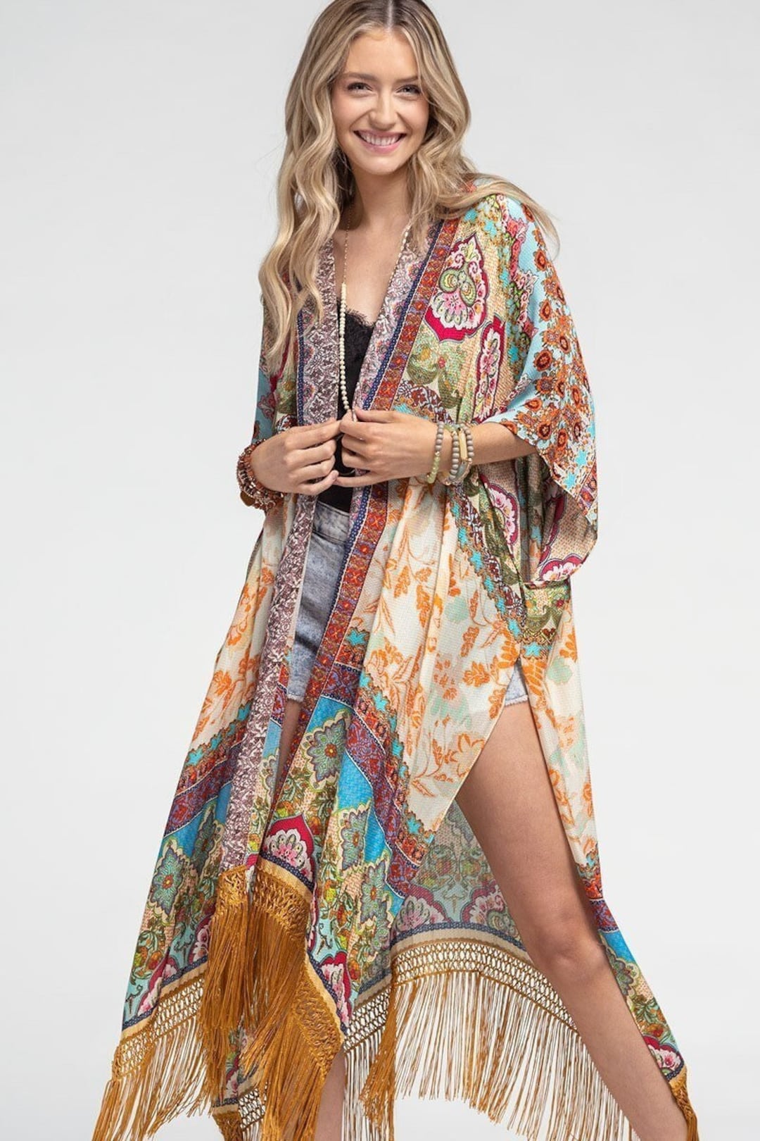 Women Gold Floral Kimonos, Beach Kimono, Kimono Jacket, Kimono Cardigan