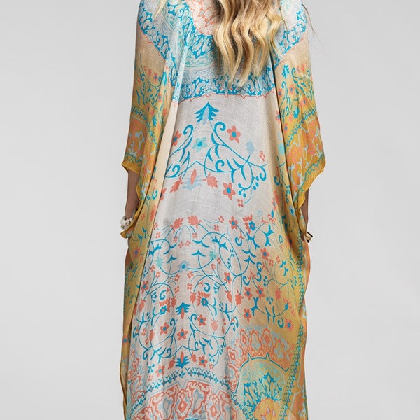 Beach Etc Beaded Long Kimono Cover Up