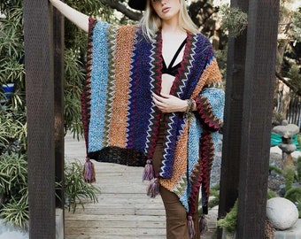 Cardigan d'hiver en tricot Boho Ruana Kimono