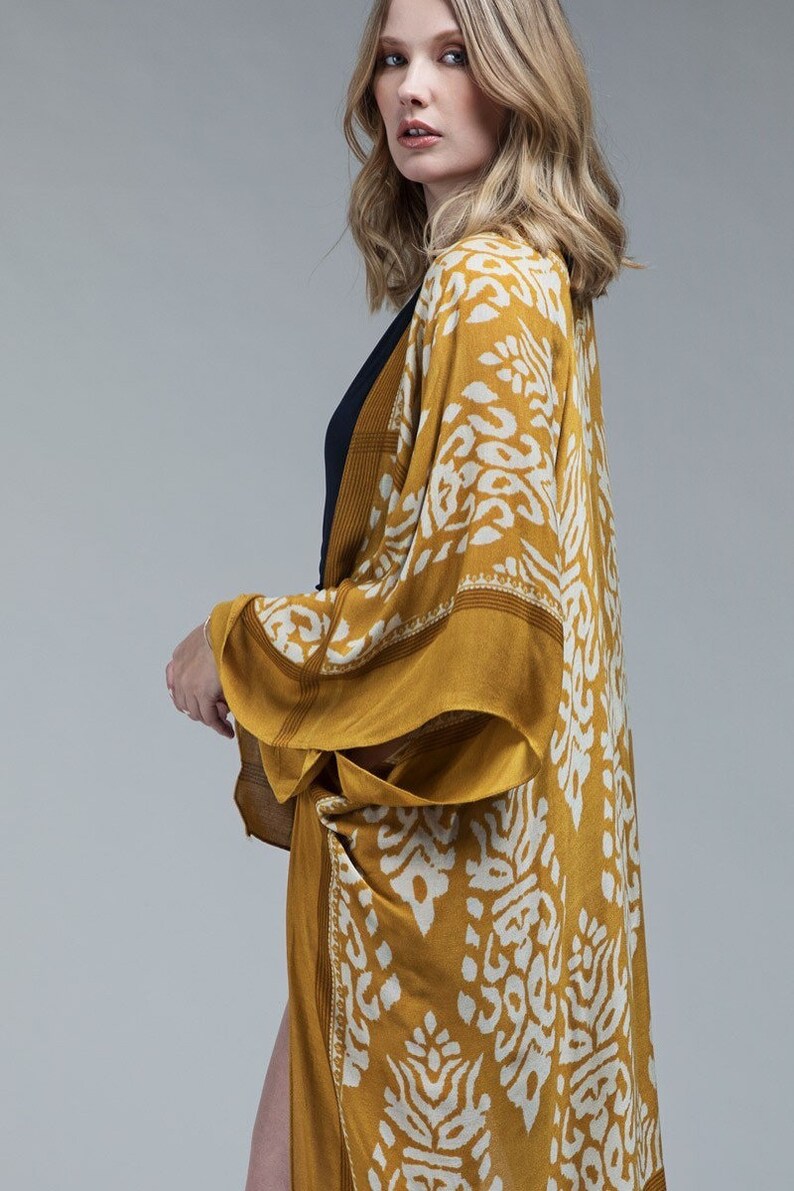 Mustard Damask Kimonos Beach Kimono Kimono Jacket Kimono Etsy