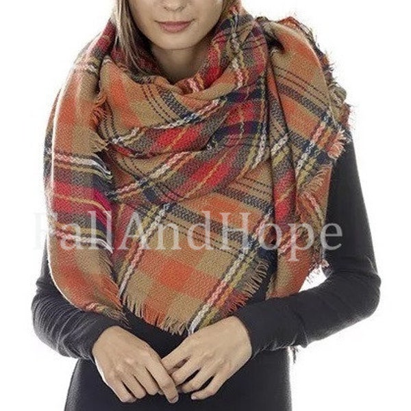 Brown Fall Blanket Scarf, blanket scarf plaid, blanket scarf wool, winter scarf, scarf women, scarves, oversized scarf