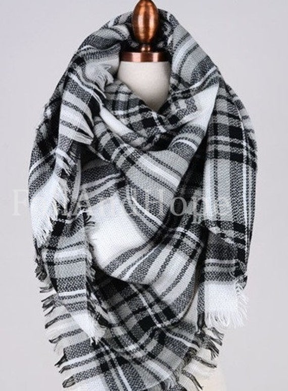 black and white plaid blanket scarf