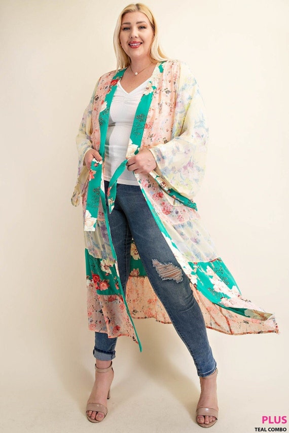 Plus Size Floral Chiffon Kimono Beautiful Women Floral - Etsy