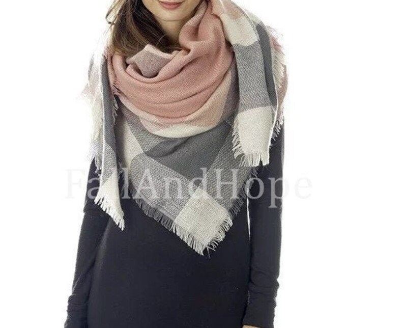 Red Taupe OVERSIZED SQUARE Plaid Blanket Scarf Winter Scarf Etsy