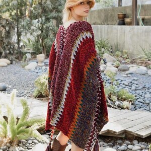 Magenta Pink Boho Knit Ruana for Women Bohemian Poncho, Ruana, Women's ...