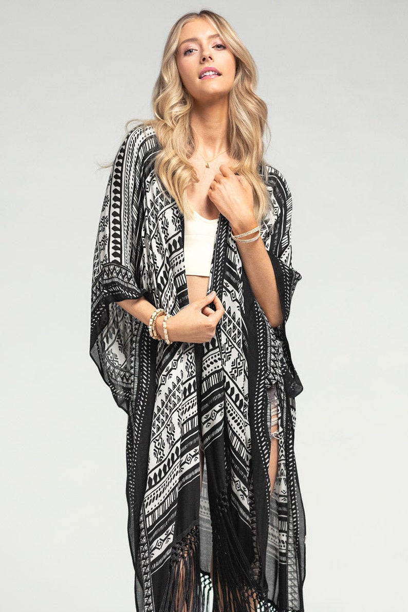 Black Tassel Kimono Cardigan image 2