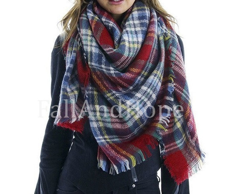 Pink Gray OVERSIZED SQUARE Plaid Blanket Scarf Winter Scarf Etsy