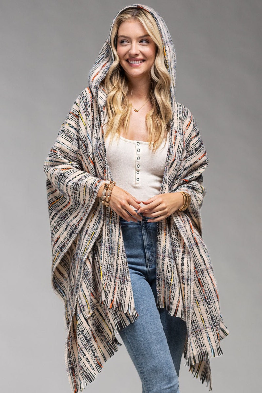 Poncho Wrap Bohemian Ruana Ombre Cape Cardigan Ruana Oversized Blanket ...