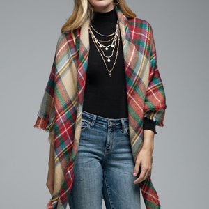 Autumn Plaid Scarf w/ Fringe  - BEIGE RUST (Pack of 6) main image 1