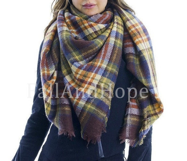 Pink Gray OVERSIZED SQUARE Plaid Blanket Scarf Winter Scarf Etsy